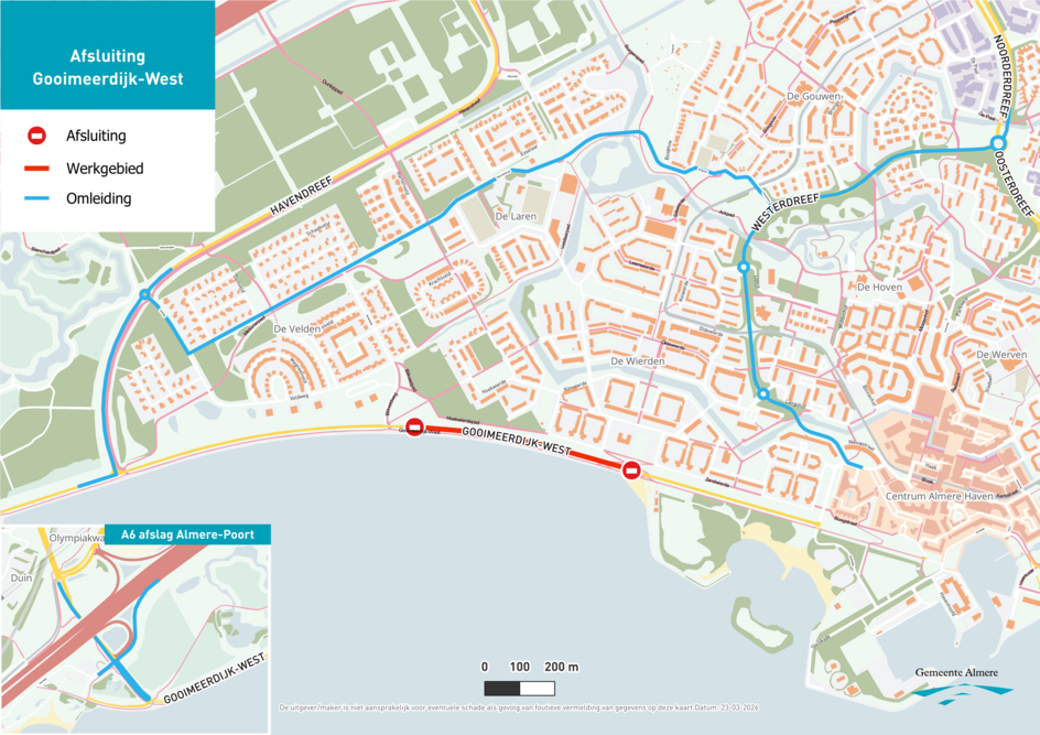 Werkzaamheden kaart omleiding Gooimeerdijk-West
