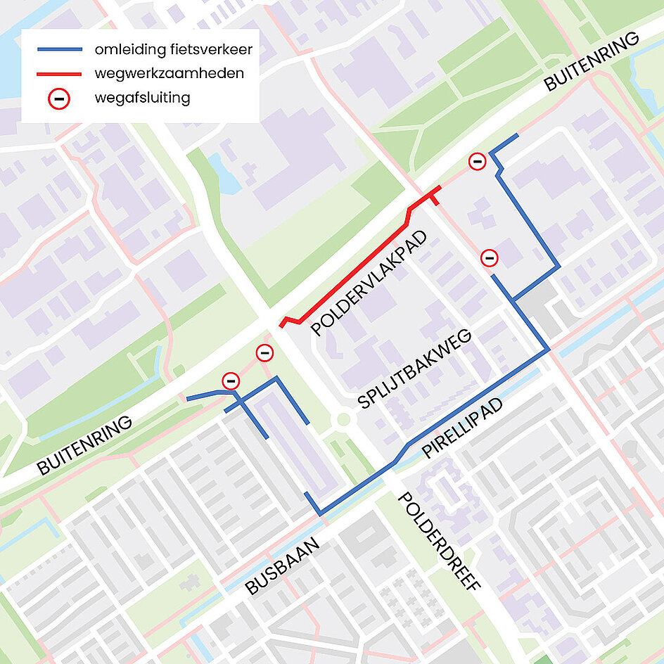Kaart werkzaamheden fietspad Poldervlakpad