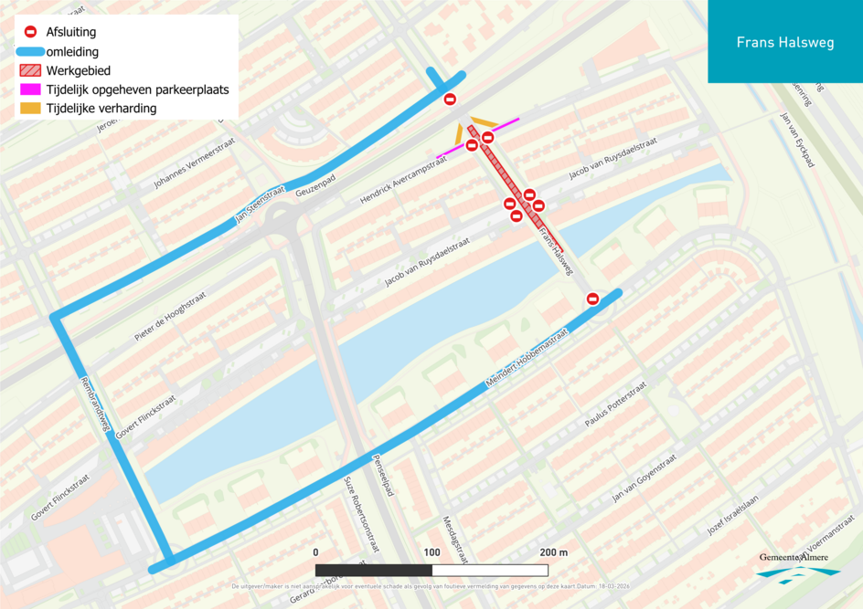 Werkzaamhedenkaart asfalt Frans Halsweg